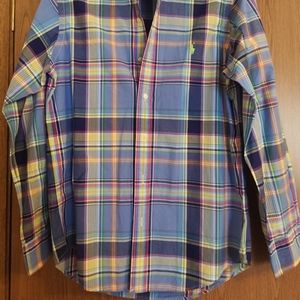 Ralph Lauren Multi Plaid Long Sleeve Button Up Down Shirt Brown Pony Size Small